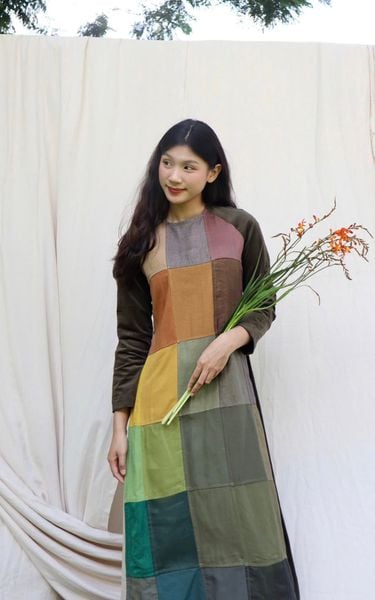 Áo dài can ô phối nhung - Rêu