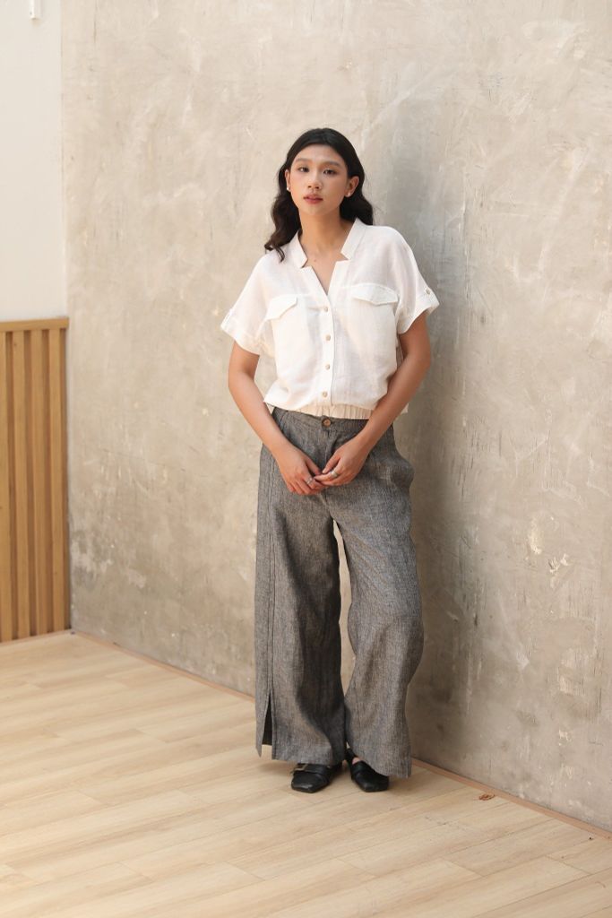 Quần suông phối cạp sườn