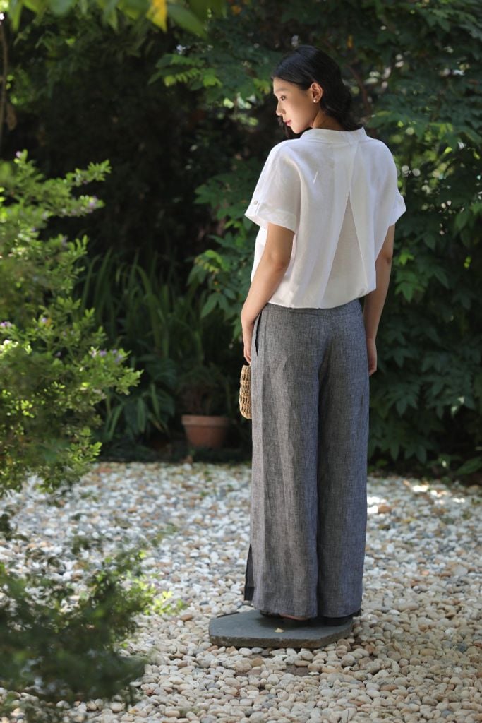 Quần suông phối cạp sườn