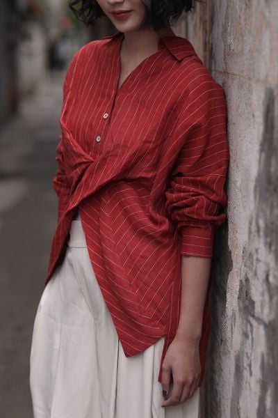 Áo sơ mi V ngược - Đỏ gạch - F