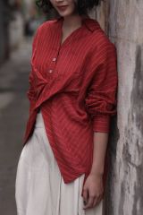 Áo sơ mi V ngược - Đỏ gạch - F