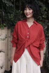 Áo sơ mi V ngược - Đỏ gạch - F