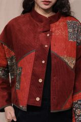 Áo khoác nhung chần bông - Đỏ - F