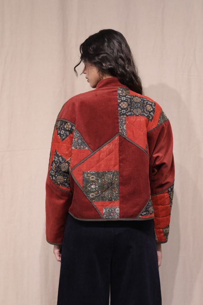 Áo khoác nhung chần bông - Đỏ - F