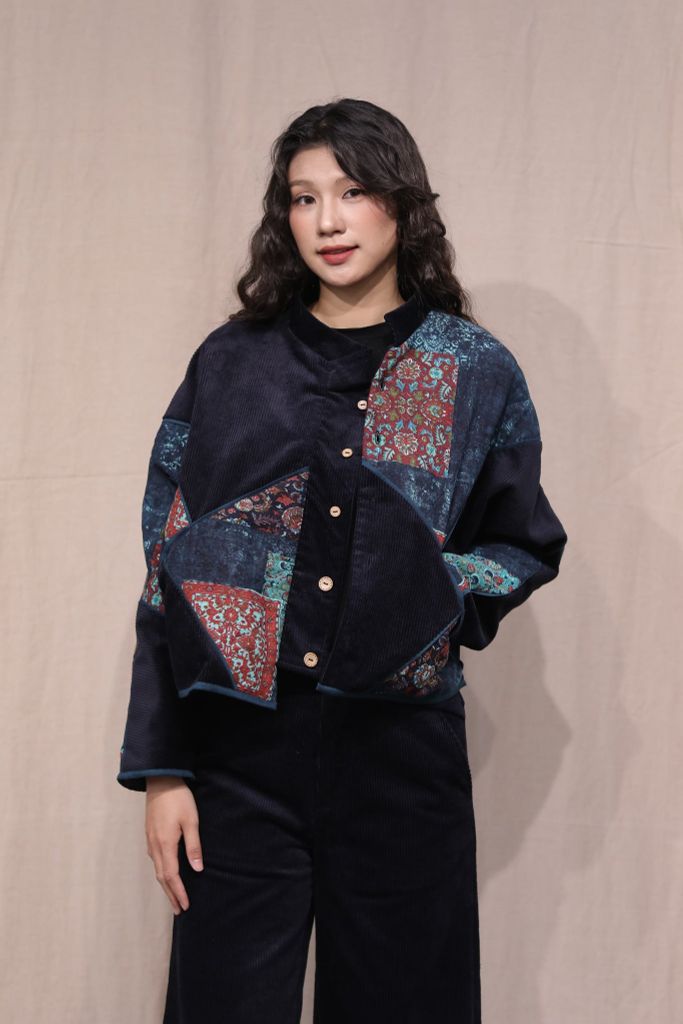 Áo khoác nhung chần bông - Navy - F