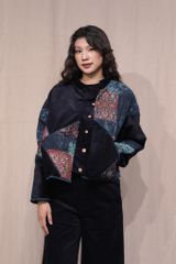 Áo khoác nhung chần bông - Navy - F