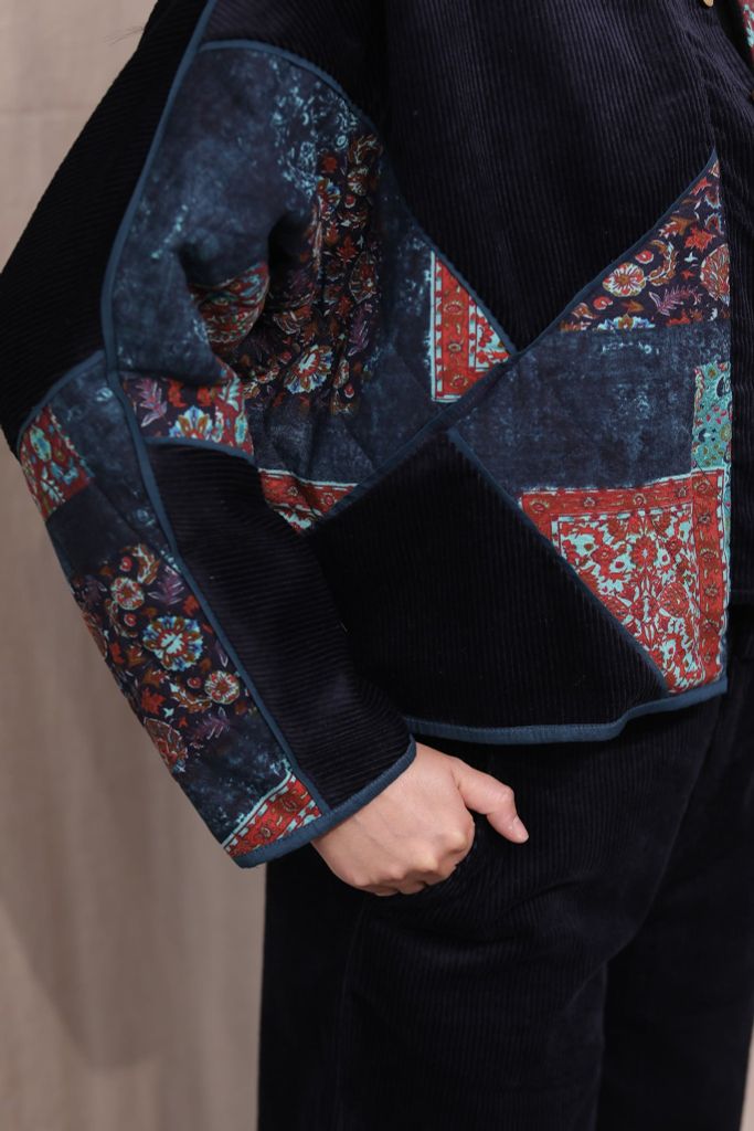 Áo khoác nhung chần bông - Navy - F