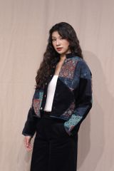 Áo khoác nhung chần bông - Navy - F