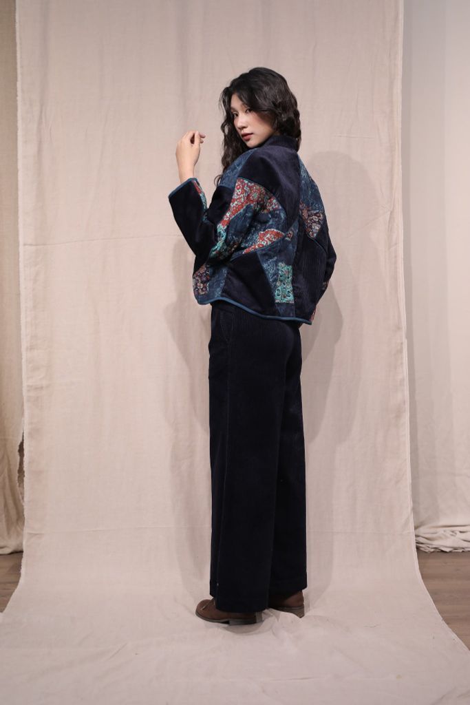 Áo khoác nhung chần bông - Navy - F