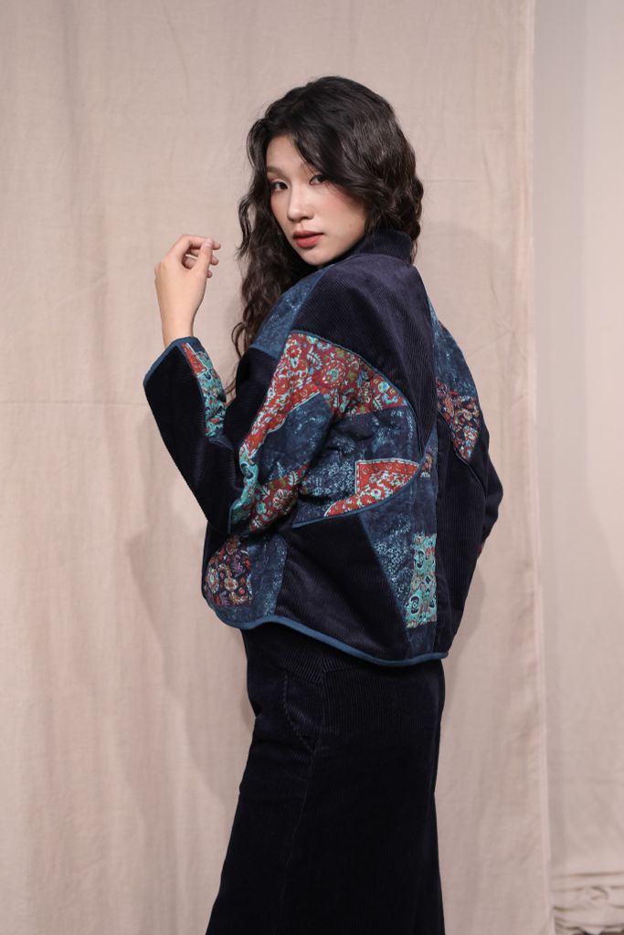 Áo khoác nhung chần bông - Navy - F