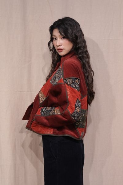 Áo khoác nhung chần bông - Đỏ - F