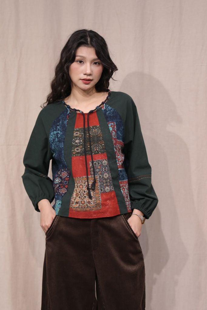 Áo Boho can nhuộm thủ công - F
