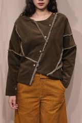 Áo nhung nẹp chéo pha biên - Rêu - F