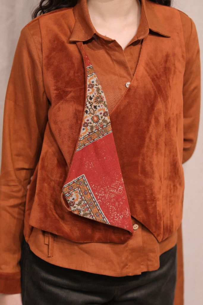 Áo sơ mi gile nhung - Cam đất