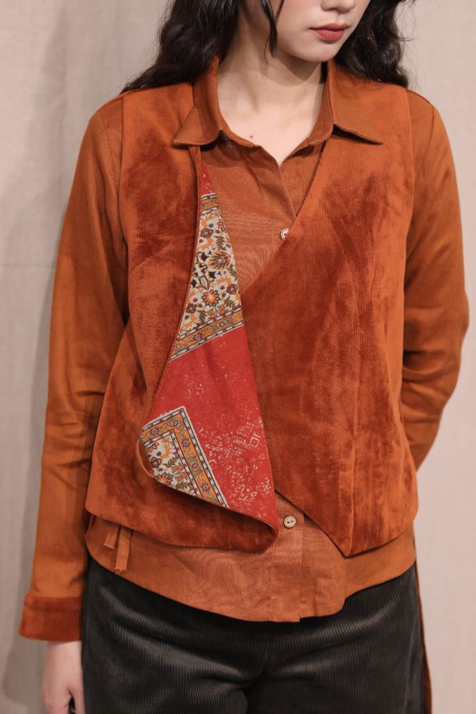 Áo sơ mi gile nhung - Cam đất