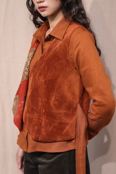 Áo sơ mi gile nhung - Cam đất