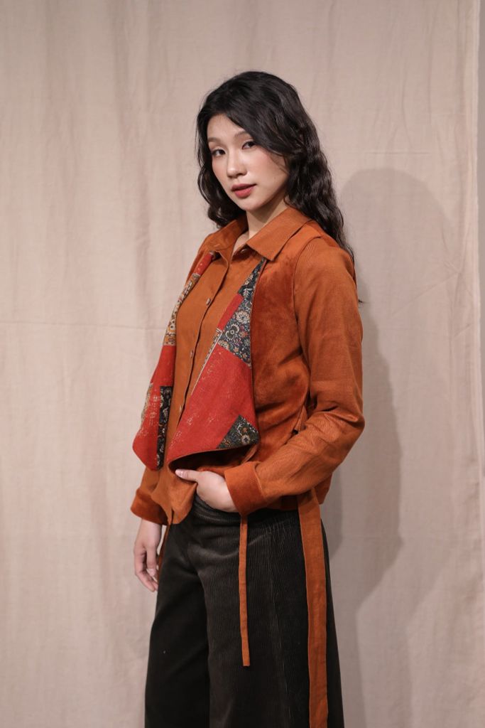 Áo sơ mi gile nhung - Cam đất