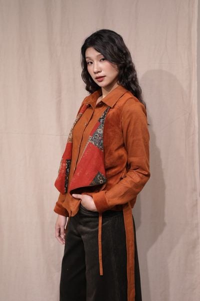 Áo sơ mi gile nhung - Cam đất