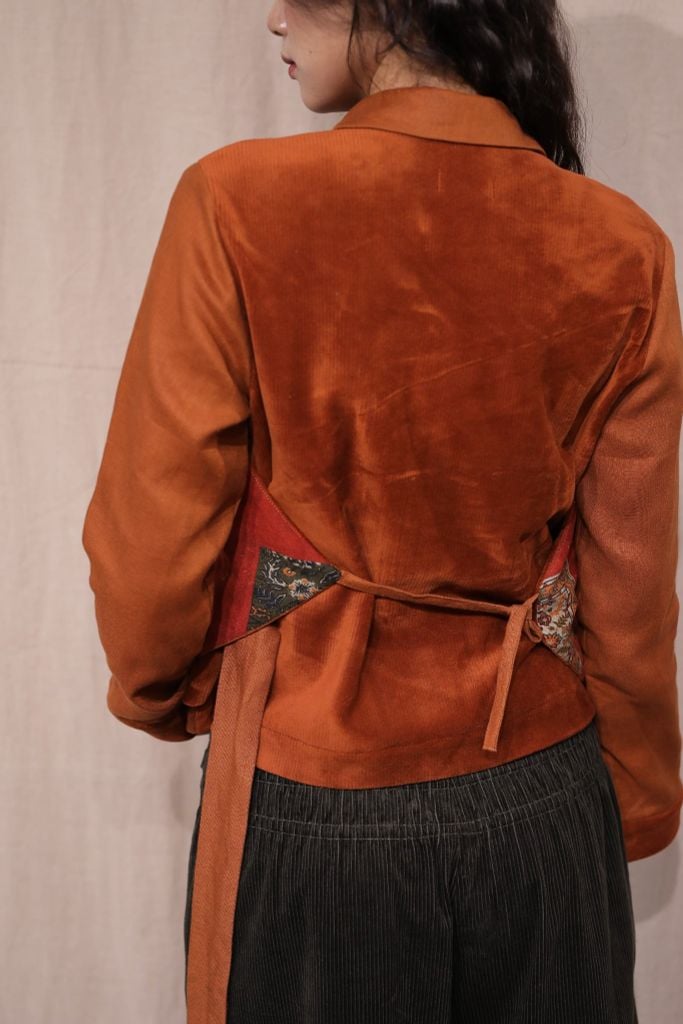 Áo sơ mi gile nhung - Cam đất