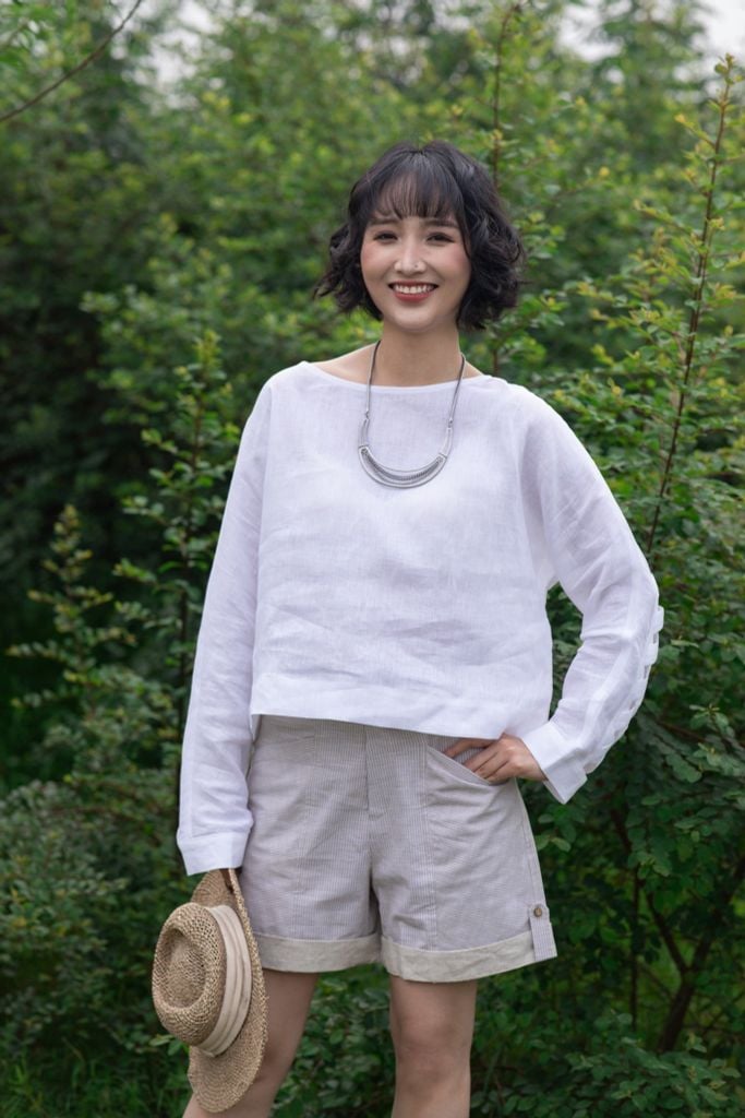 Áo cổ thuyền đan nong - Trắng - F