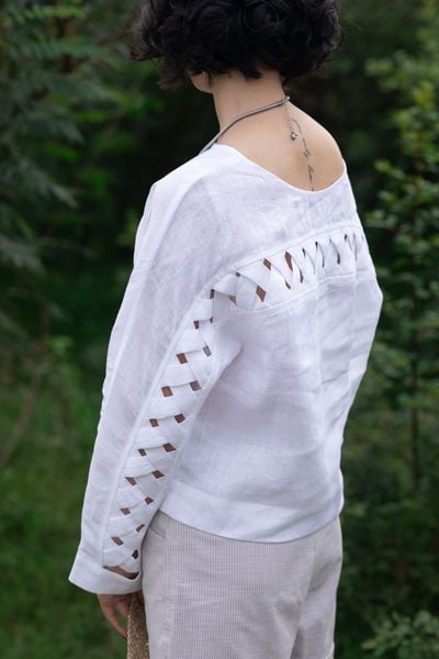 Áo cổ thuyền đan nong - Trắng - F