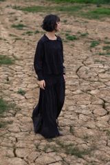 Áo cổ vuông đan nong - Đen - F