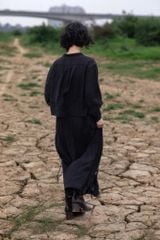Áo cổ vuông đan nong - Đen - F