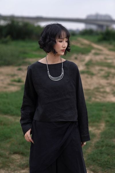 Áo cổ thuyền đan nong - Đen - F