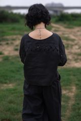 Áo cổ thuyền đan nong - Đen - F