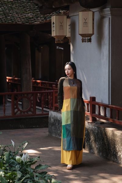 Áo dài can ô phối nhung - Rêu