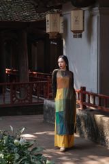Áo dài can ô phối nhung - Rêu