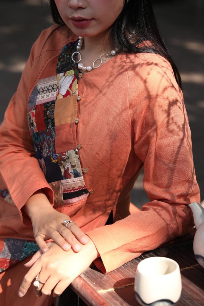 Áo dài cửu cúc - Cam
