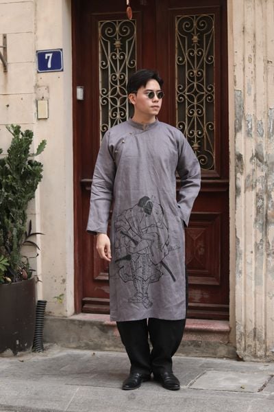 Áo dài nam vẽ - F - Ghi