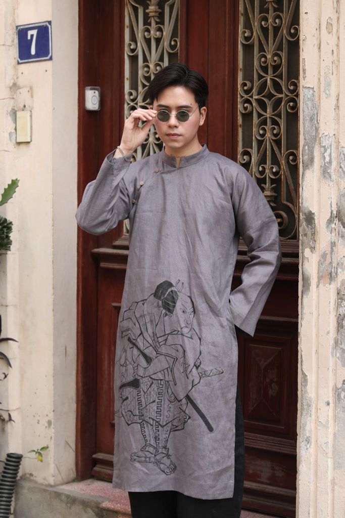 Áo dài nam vẽ - F - Ghi