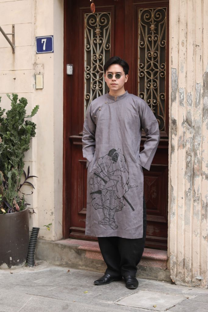 Áo dài nam vẽ - F - Ghi