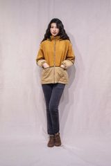 Áo khoác nhung chần bông có mũ - F - Vàng