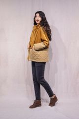 Áo khoác nhung chần bông có mũ - F - Vàng