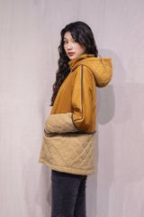 Áo khoác nhung chần bông có mũ - F - Vàng