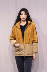 Áo khoác nhung chần bông có mũ - F - Vàng
