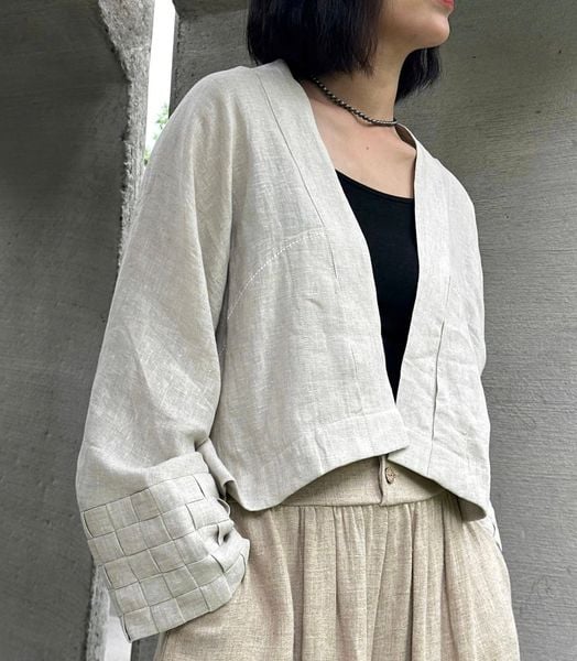 Áo kimono đan nong - Be - F