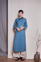 Áo dài cổ leo lệch - Hoa nhí xanh