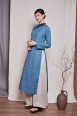 Áo dài cổ leo lệch - Hoa nhí xanh