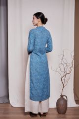 Áo dài cổ leo lệch - Hoa nhí xanh