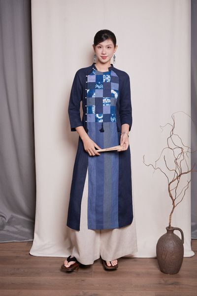 Áo dài can nhuộm thủ công - Navy