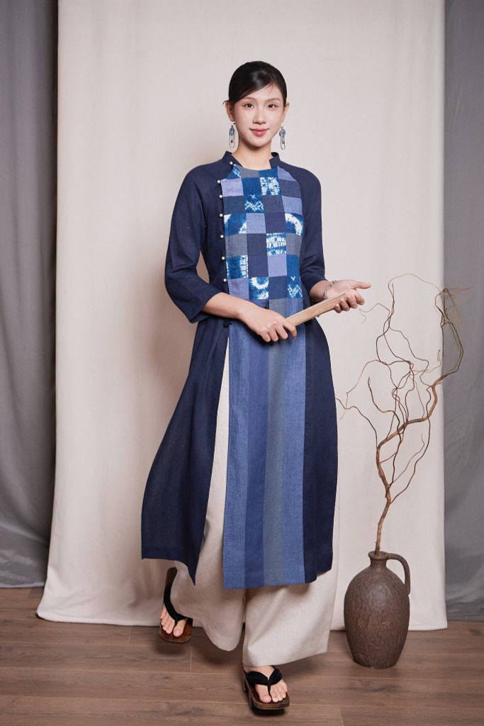 Áo dài can nhuộm thủ công - Navy