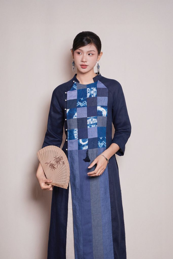 Áo dài can nhuộm thủ công - Navy