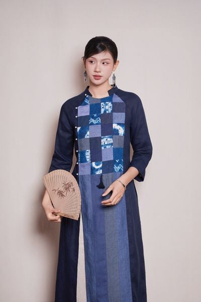 Áo dài can nhuộm thủ công - Navy