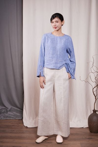 Áo nơ bên - Kẻ xanh