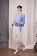 Áo nơ bên - Kẻ xanh