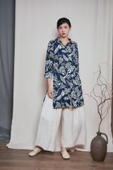 Áo sơ mi dáng dài có cổ - Navy